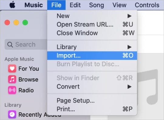 Import menu bar option from Music app in macOS Catalina
