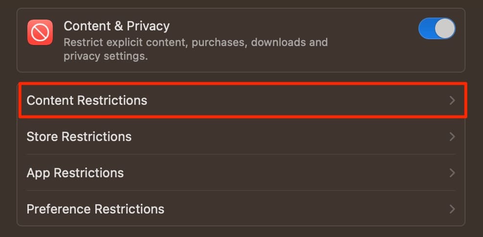 Mac Content Restrictions Screenshot