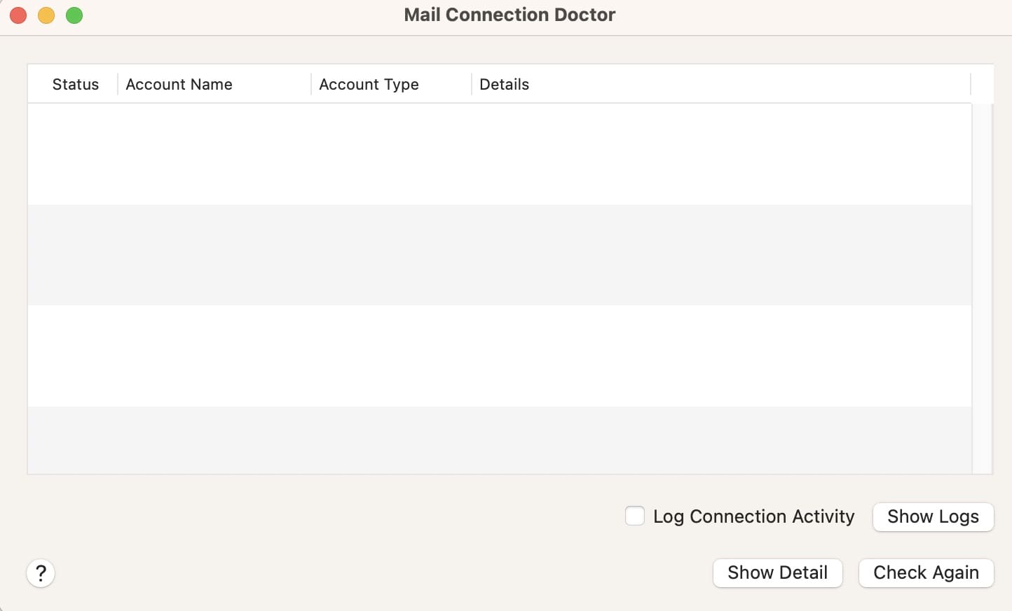 The Different Results in the Mail App's Connection Doctor