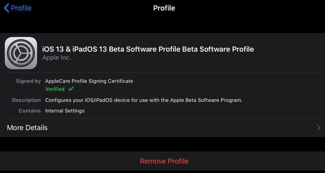delete the Apple beta profile from iPhone or iPad