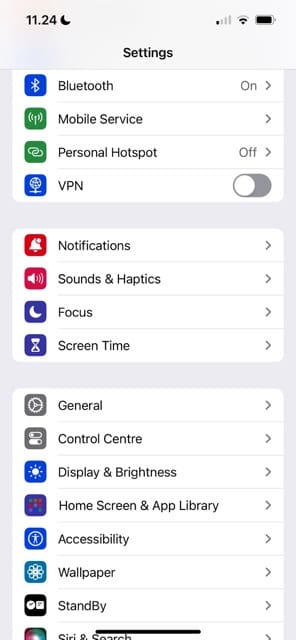 Select Mobile Service in iOS Settings