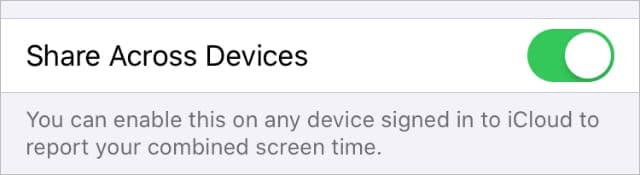 Share Across Devices option in iPhone Screen Time settings