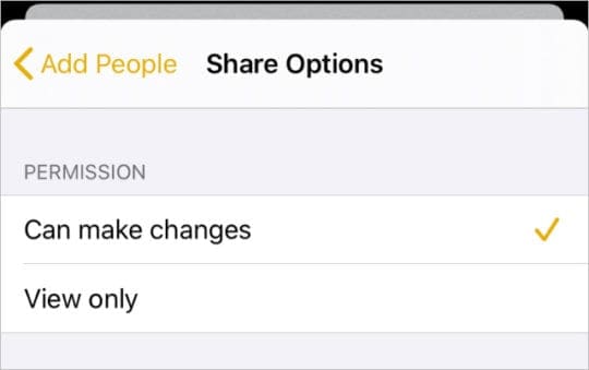 Share Options for collaborators in Notes in iPadOS and iOS 13