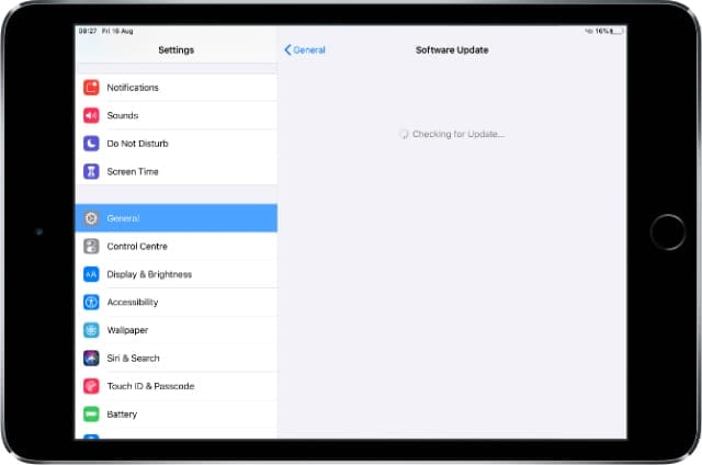 소프트웨어 업데이트를 확인하는 iPad 확인