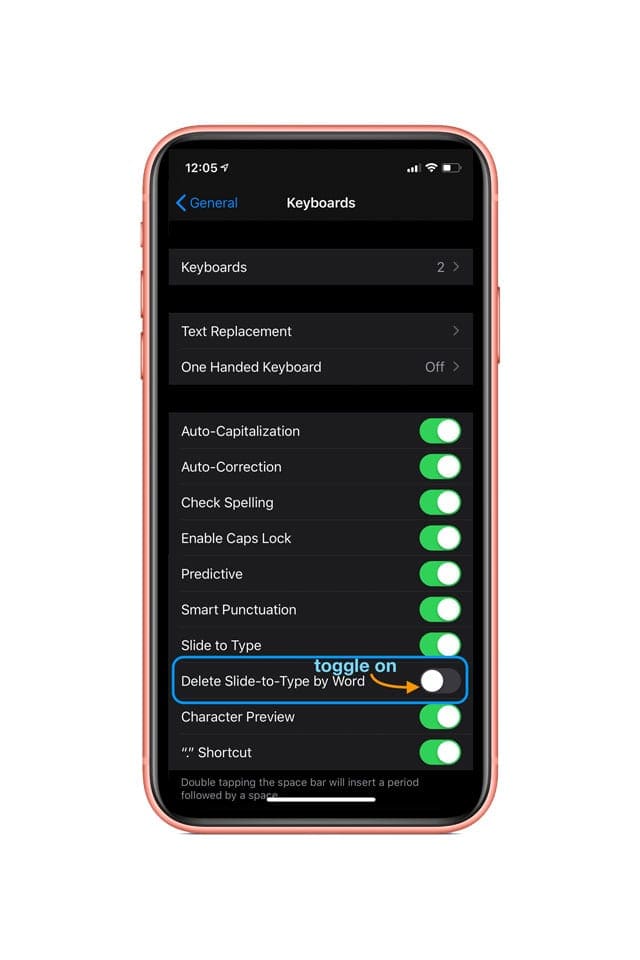 iPhone quick path delete slide to type by word feature