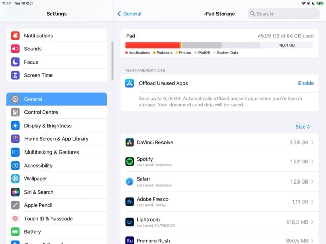 iPhone Storage in iPadOS 17