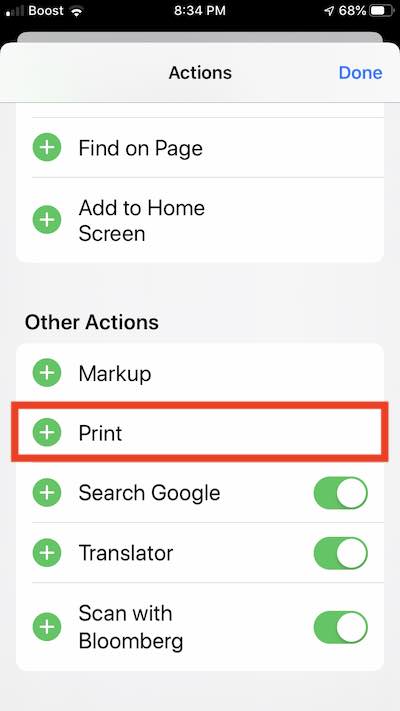 Safari Print function missing in iOS 13