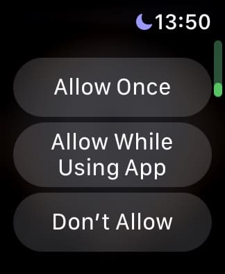 The options for Apple Watch Compass Location settings