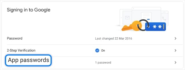 App-Specific Passwords button in Google Account Security