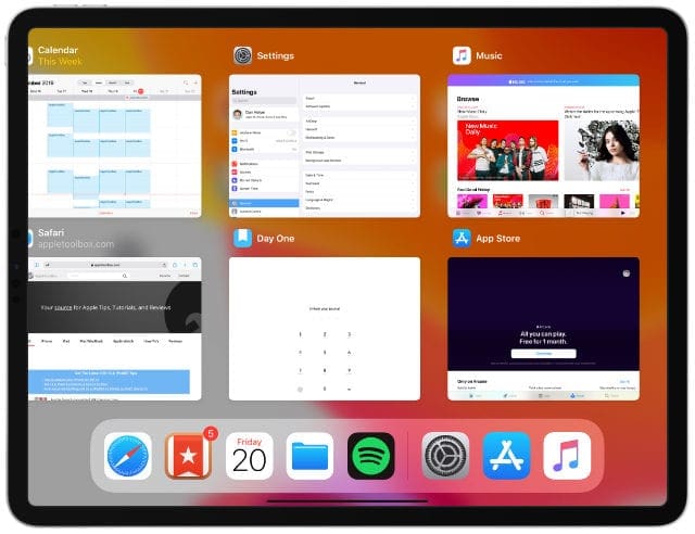 App Switcher on iPad Pro with Apple Music app