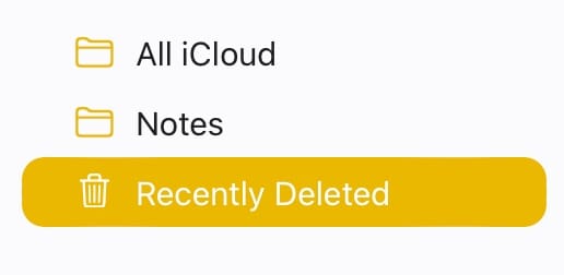 Recently Deleted Notes in iCloud