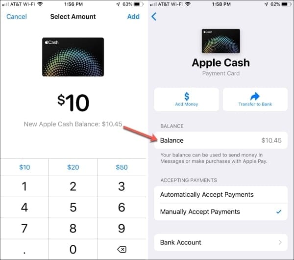 Добавить деньги Apple Cash iPhone