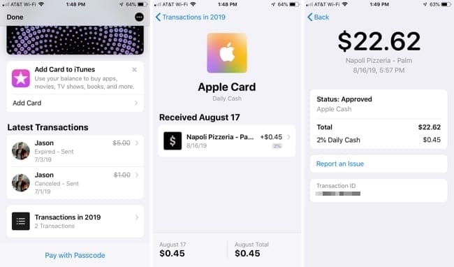 Apple Cash Transactions iPhone