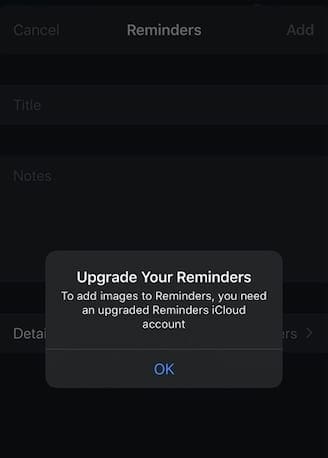 Cannot add images to Reminders in iOS 13