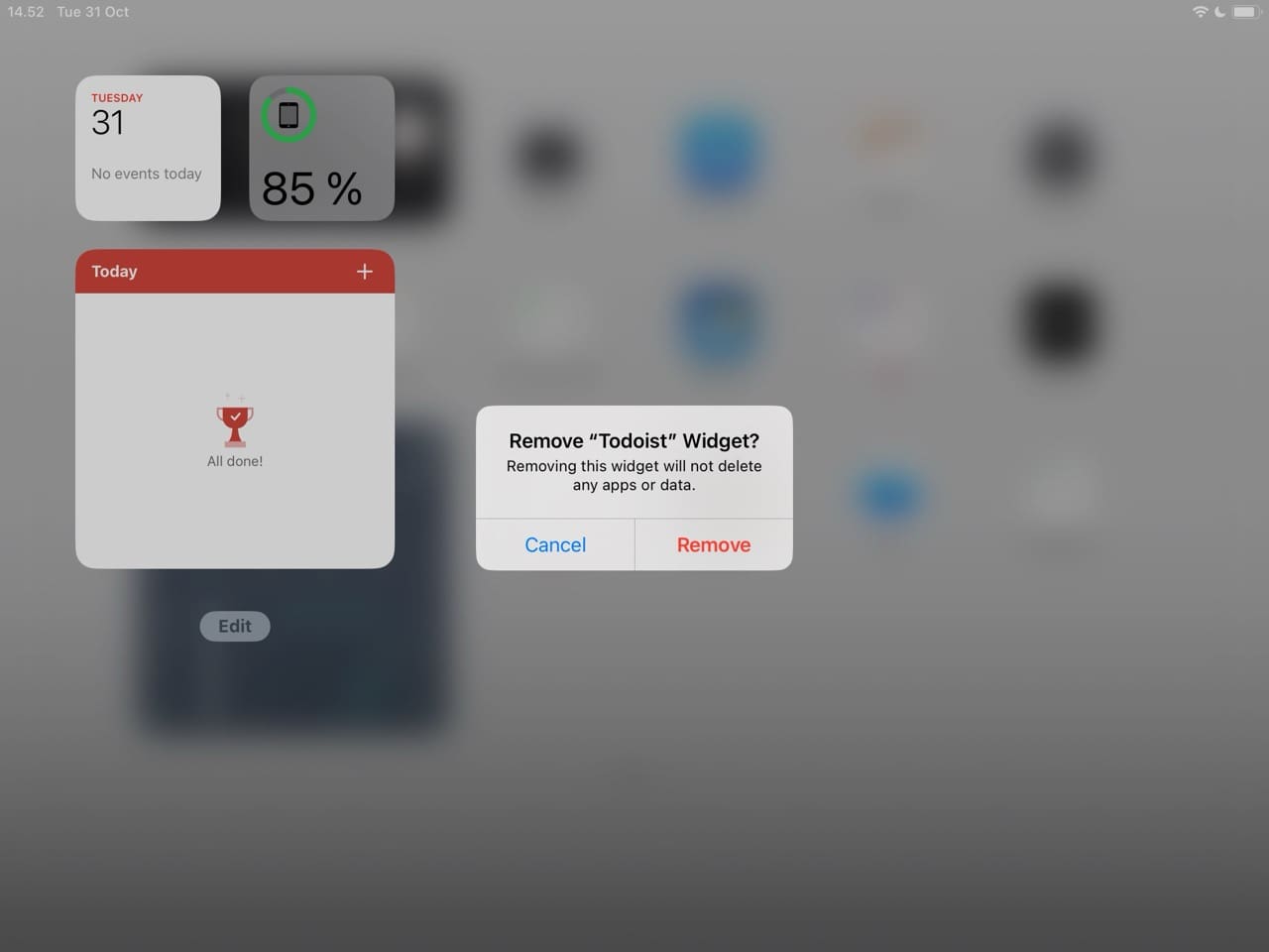 iPadOS Confirm Widget Removal