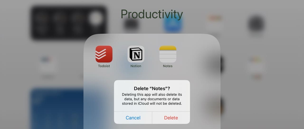Notes app delete on iPadOS