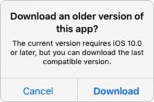 Download older version of this app pop-up alert
