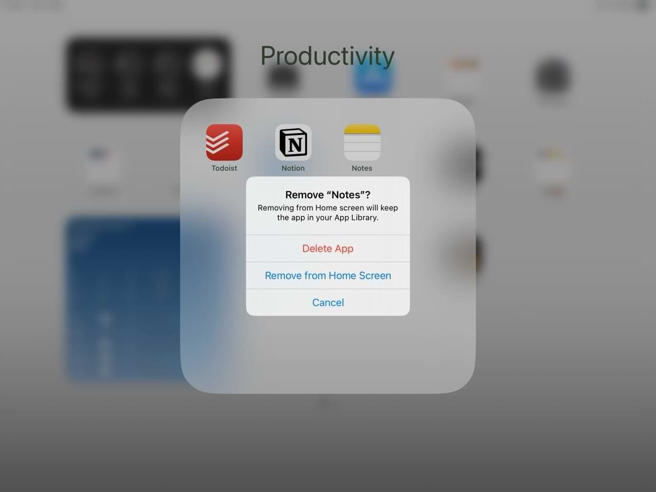 Remove the Notes app on an iPad