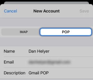 Pop option when adding Other email account in iPhone