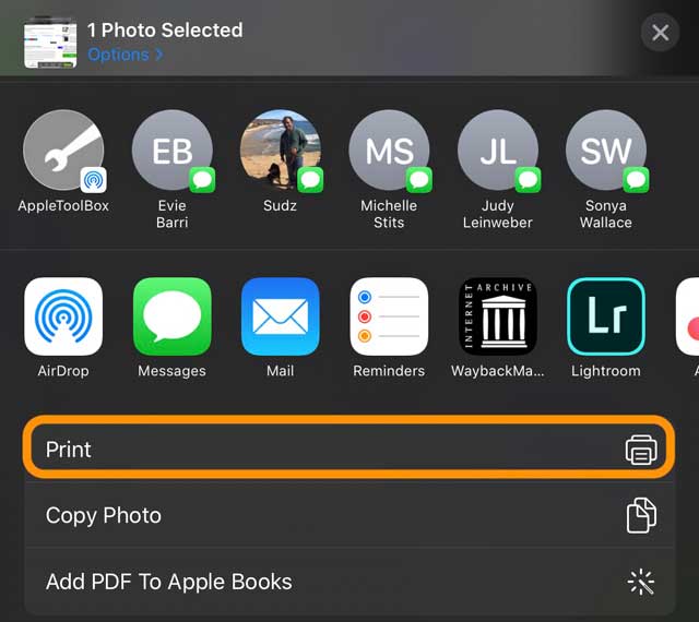 print action at the top of your share sheet in iOS 13 and iPadOS