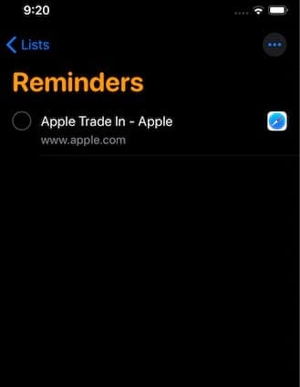 Reminder item in iOS 13 with attach link from safari