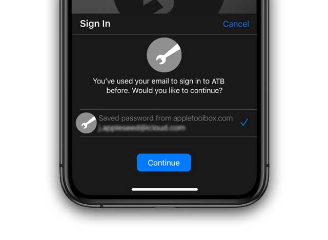 previously saved password and user iD in Sign with Apple iOS 13 and iPadOS