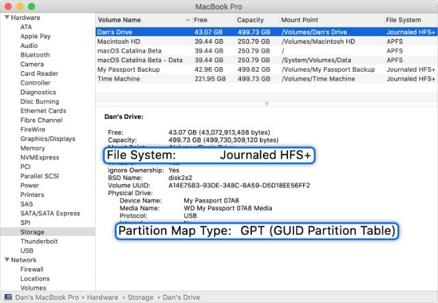 System Information showing drive File System and Partition Map Type