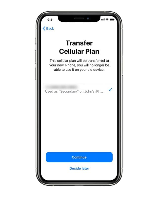 QuickStart transfer of eSIM on iPhone