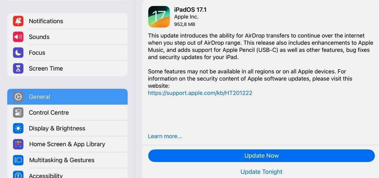 Update to iPadOS 17.1