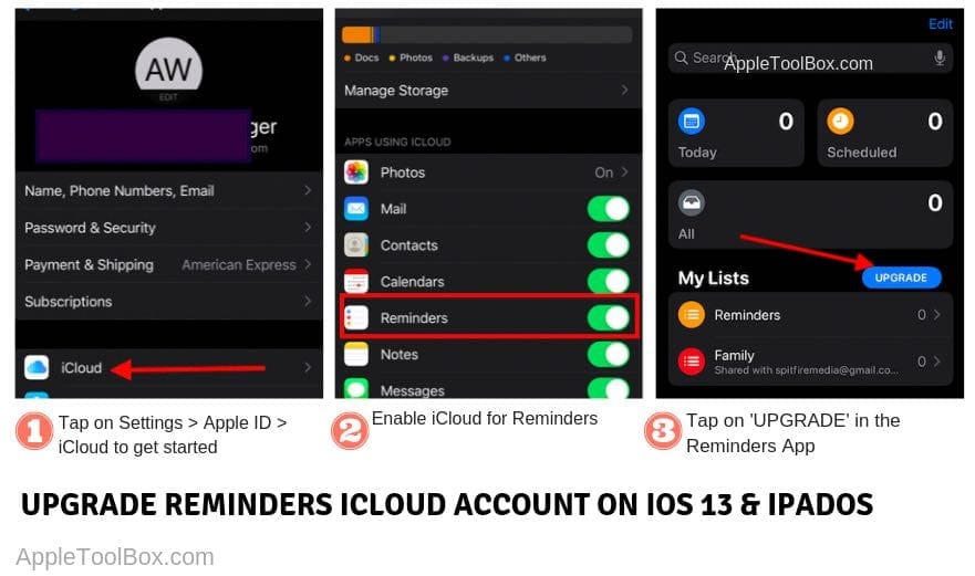 Upgrade Reminders iCloud Account to attach links