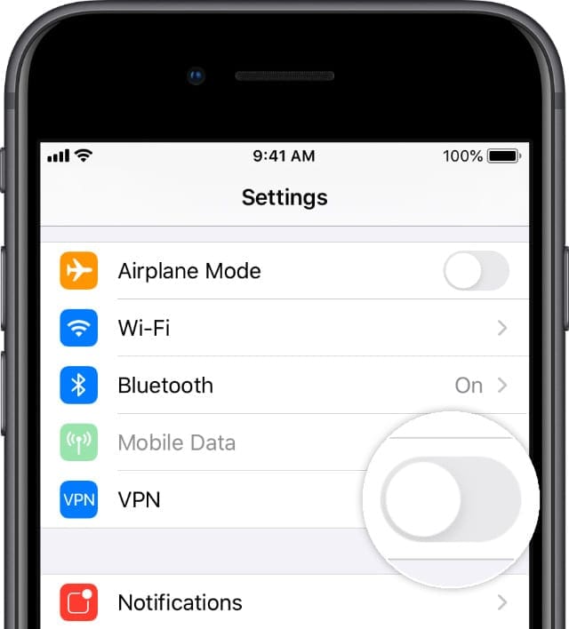 VPN button in iOS Settings