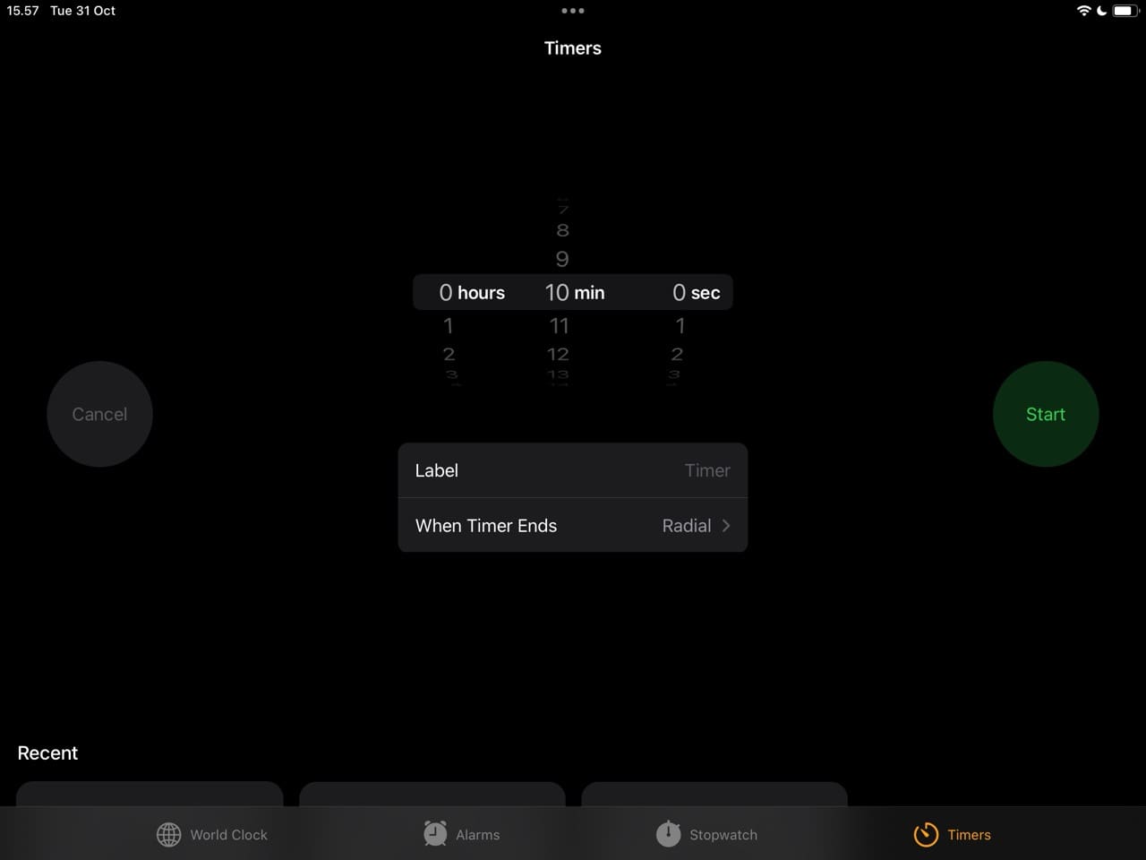 iPadOS Select When Timer Ends