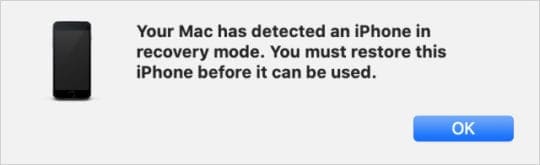 Your Mac has detcted an iPhone in Recovery Mode pop-up alert