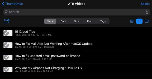 videos on an external drive iPadOS iOS 13
