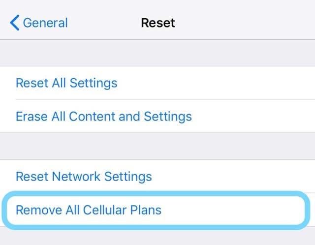 remove all cellular or mobile plans from iPhone