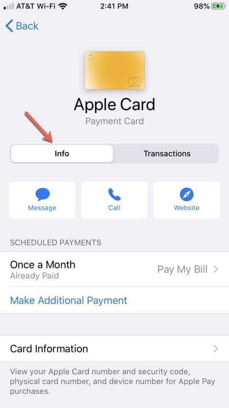 Apple Card в настройках