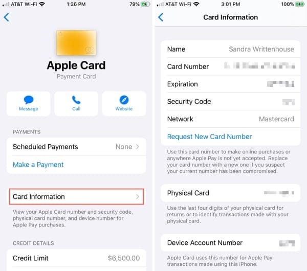 Apple Card information