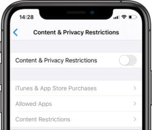 Content & Privacy Restrictions turned on in Screen Time Settings on iPhone