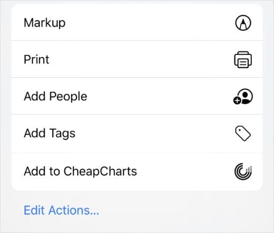 Edit Actions option at the bottom of the Share Sheet