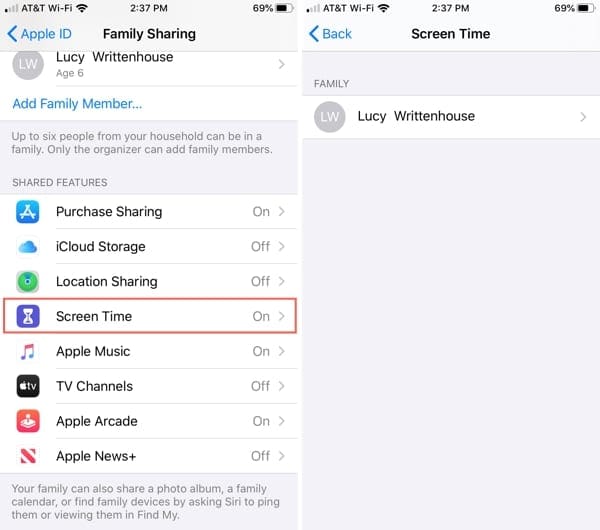Family Sharing Screen Time iPhone