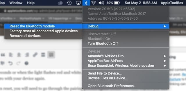 reset the bluetooth module on a Mac