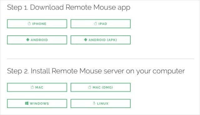 Remote Mouse download options for smartphone and computer