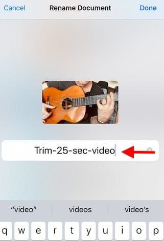 Save and Rename trimmed videos in iOS 13