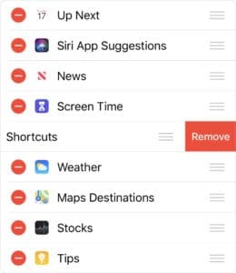 Shortcuts Widget Remove button