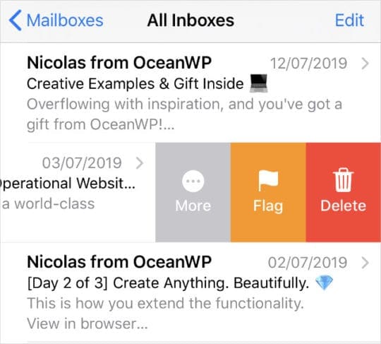 Slide to delete in iOS Mail
