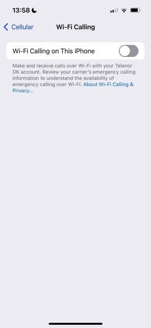 Toggle Off iOS 17 Wi-Fi Calling