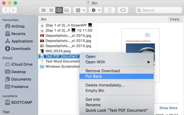 iCloud Drive Documents in Trash on Mac
