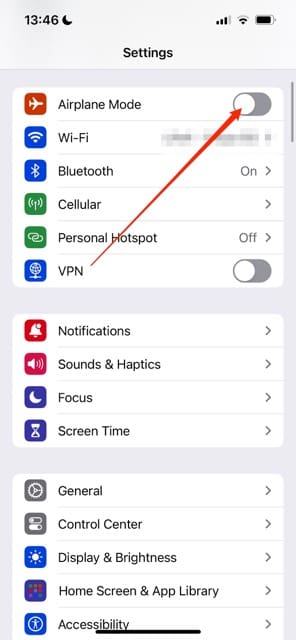 Toggle on Airplane Mode in iOS 17