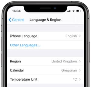 iPhone Language & Region Settings with English Language