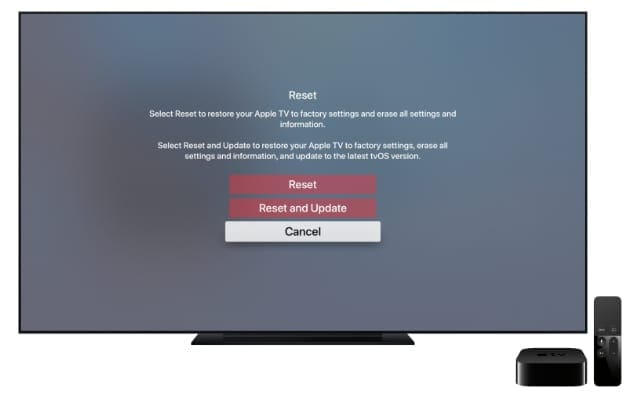 Apple TV Reset and Update options from Settings